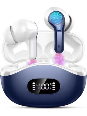 Wireless Blue IPX8 Waterproof 70H Over Deep Bass Sound Bluetooth 5.4 Earbud